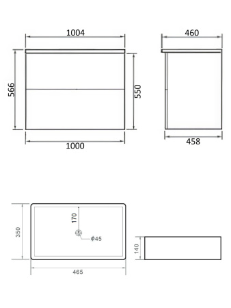 Тумба с раковиной подвесная 100 см, Orange Otto Ot-100TuMDF+B02-460MB белый глянец